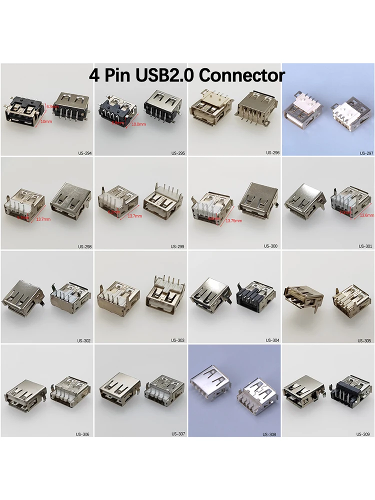 5 pièces USB2.0 femelle USB prise connecteur 4P USB 2.0 4 broches femelle USB 2.0 transferts Jack pour ordinateur portable ordinateur USB Type A/B