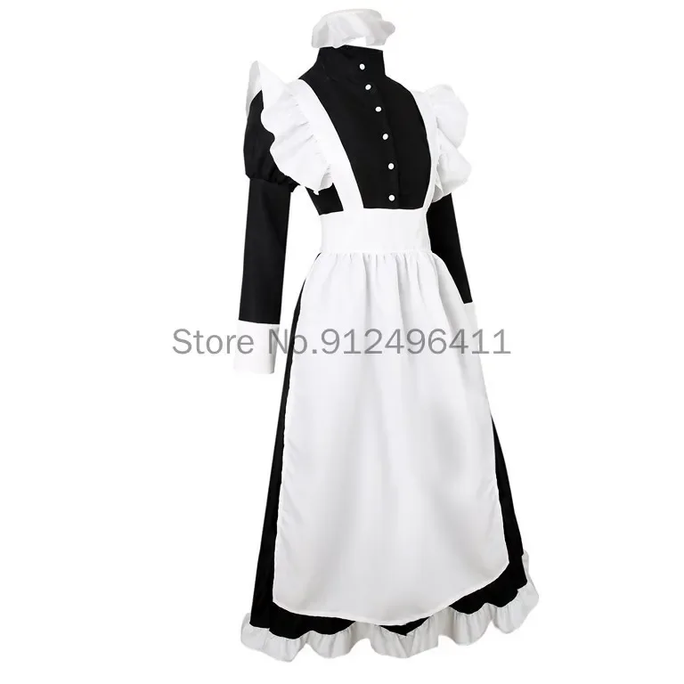 Costume di Halloween Abito da cameriera per donna Animazione cosplay Mondo Caffetteria Abito da caffè Abito lungo da cameriera in bianco e nero Costume maschile