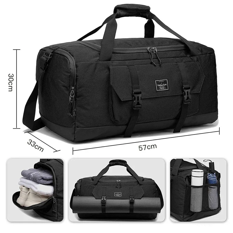 Sac de voyage de grande capacité pour l\'extérieur, sac de gymnastique à séparation de dos et de sec, sac de sport léger et multifonctionnel avec