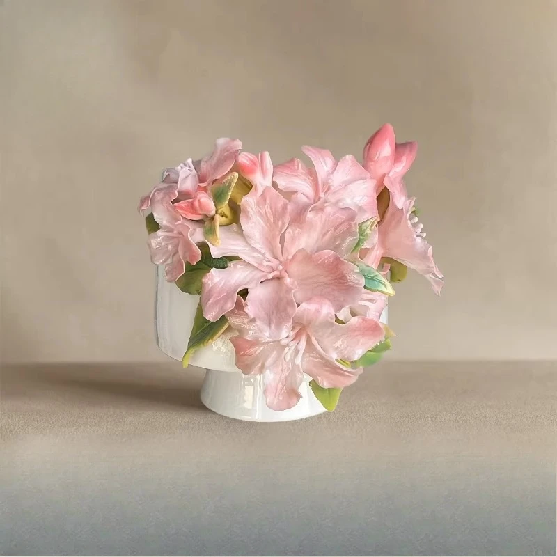 Cultural Heritage hand-squeezed flower pink rhododendron ceramic cup coffee cup master cup birthday gift new year gift
