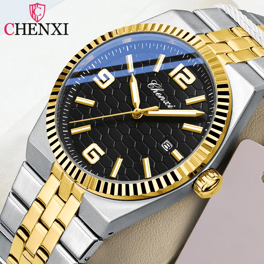 

CHENXI Men Fashion Top Luxury Watches Simple Man Business Stainless Steel Quartz Watch Date Stainless Steel Men's Wristwatch