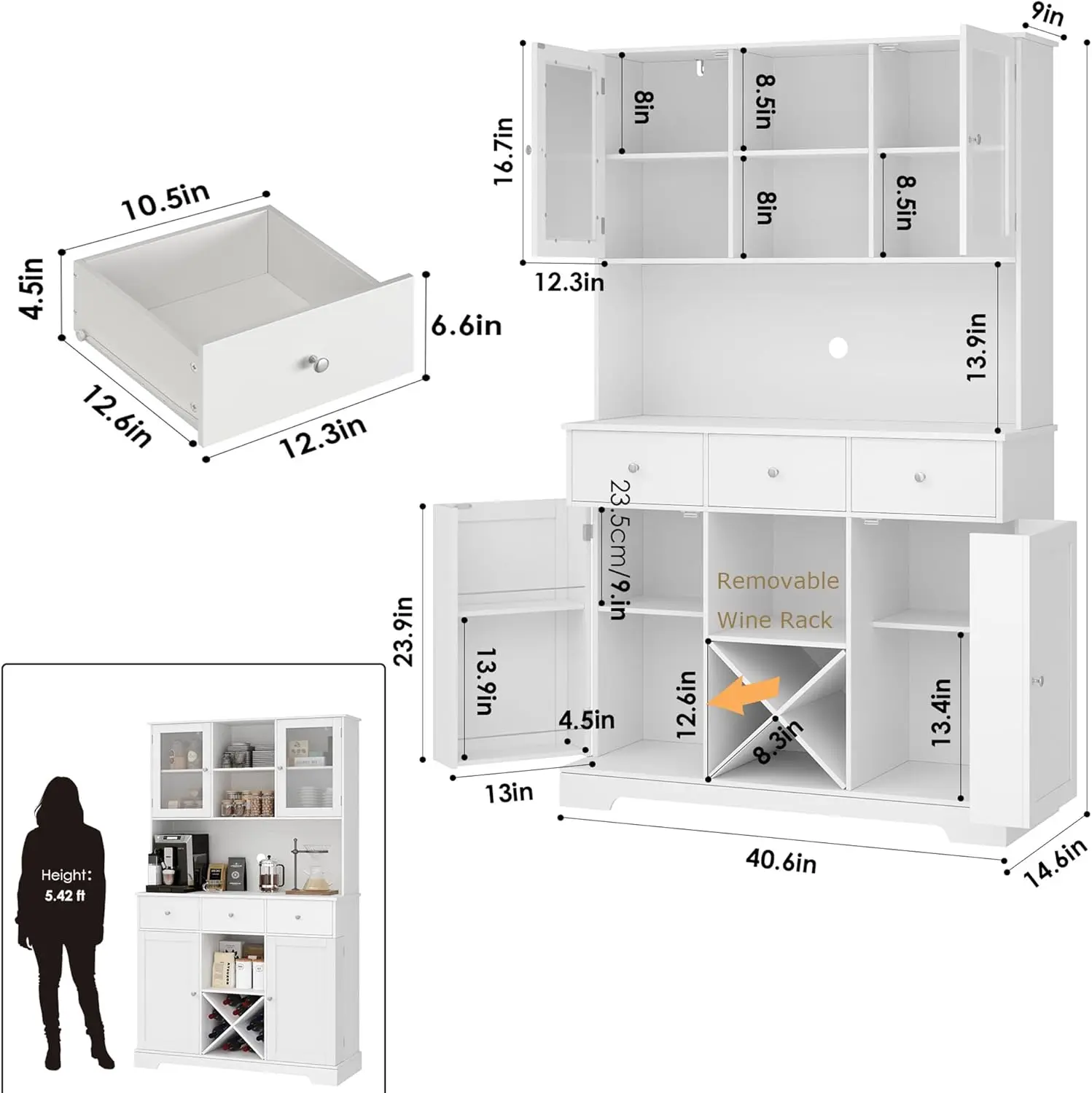 Hostack 68 "Hoge Keuken Pantry Opbergkast Met Uitklapdeuren, Moderne Keuken Hok Met Magnetron Standaard, Voedsel Pantry Cabine