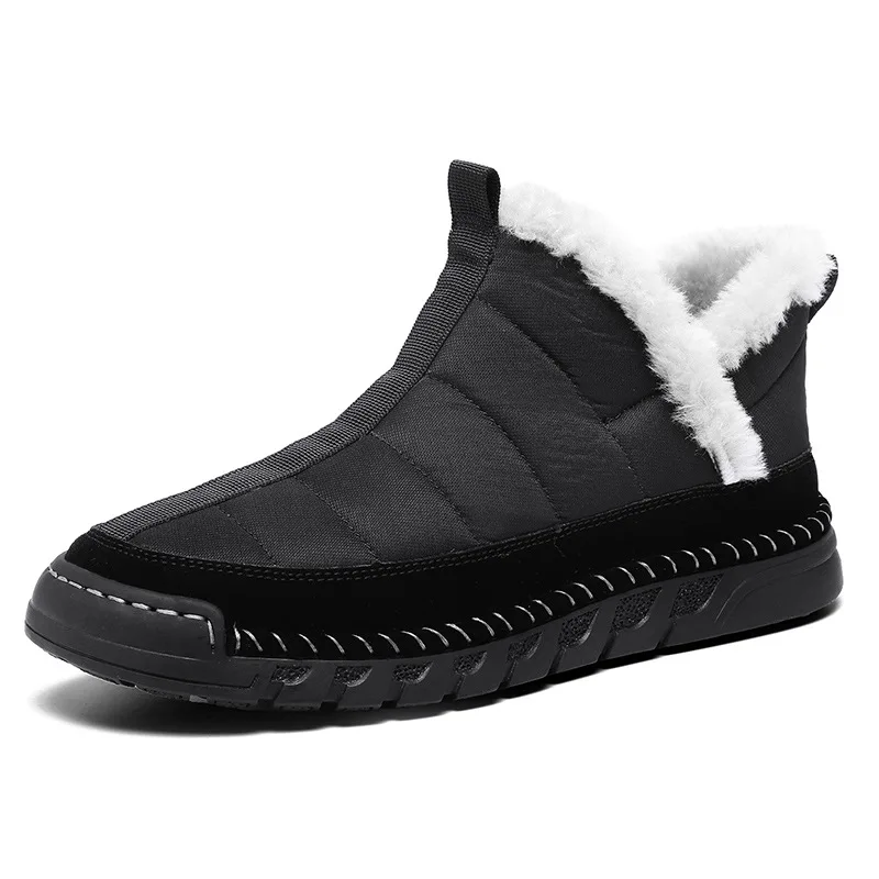 Winter Men's Cotton Casual Shoes Comfortable Waterproof Velvet Short Boots for Men Easy to Put on and Take Off Loafers Shoes