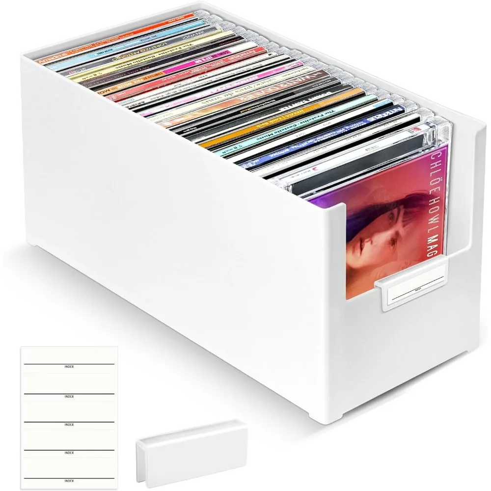 

CD Storage Box, Stackable Plastic CD Organizer, Hold Up to 25 CDs, CD Storage Case for desk and Shelf