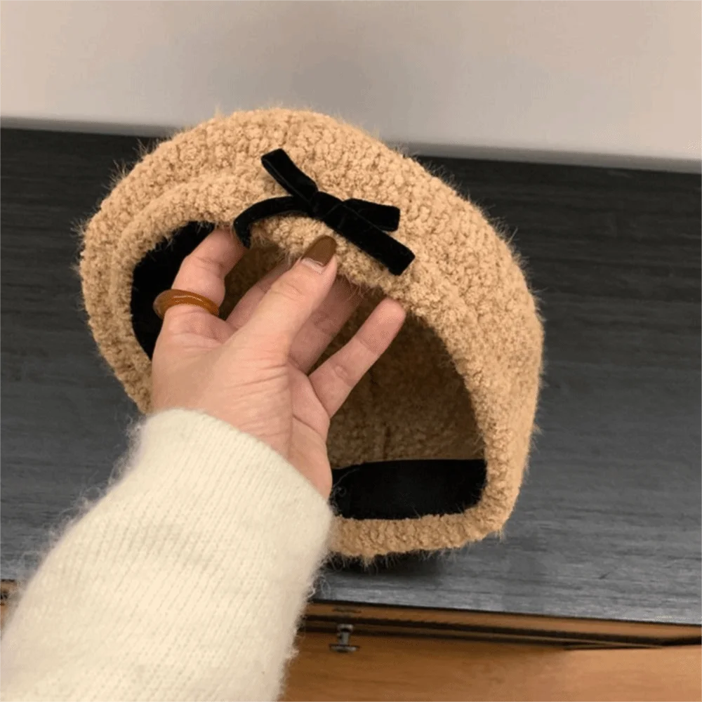 

Elegant Bow Women Beret Lamb Adjustable Newsboy Cap Sweet Girls Painter Hat Autumn and Winter