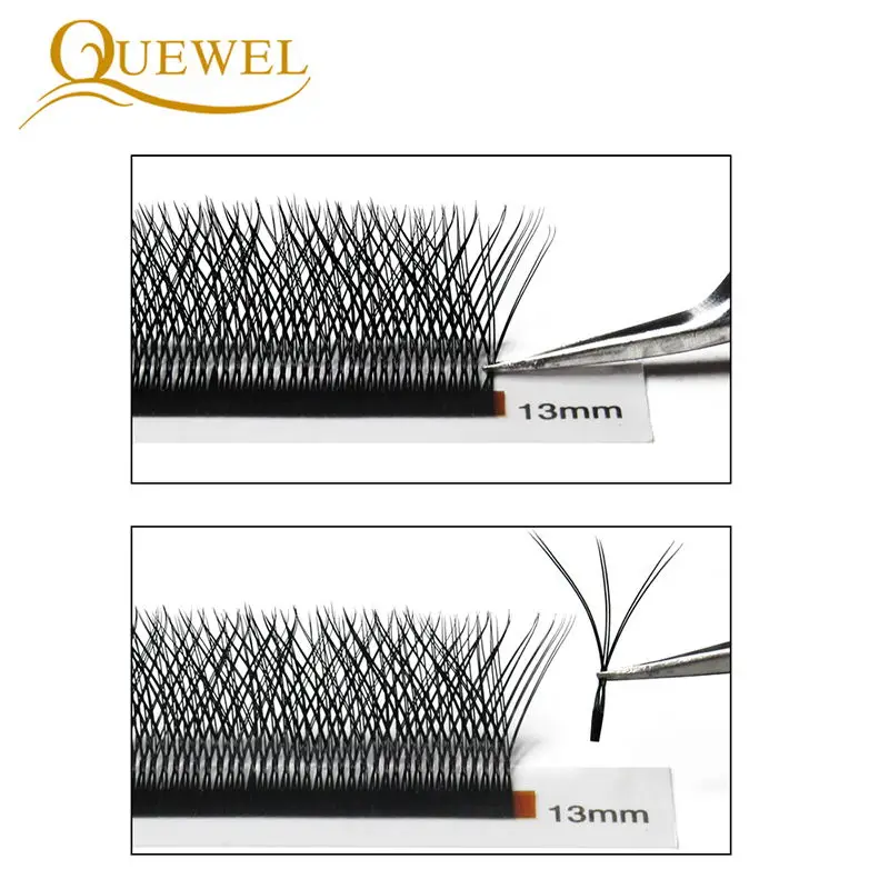 Quewel 6D W Style Eyelash Extensions Double Tip 3D Premade Volume Fans Lashes W Shape False Eyelashes 8-15mm Popular Thick