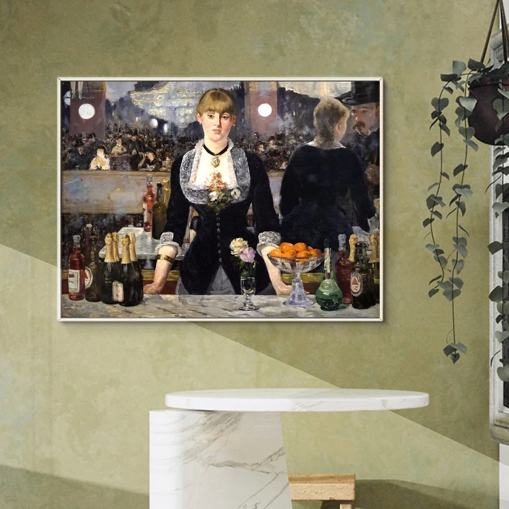 A Bar At The Folies Bergère Famous Canvas Painting By Édouard Manet French Poster Bar Maid Home Wall Art Decor
