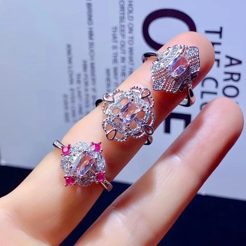 Natural Jewelry 925 Sterling Silver Beryl Ring for Women Party Birthday Got Engaged Marry Gift