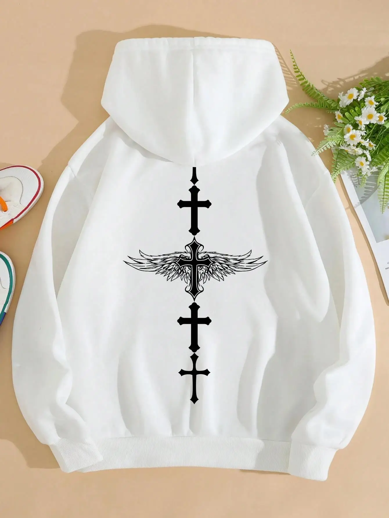 Cross Wings Personalized Street Graphic Women Hoody Autumn Hip Hop Sweatshirt Street Casual Hooded Fleece Loose Sportswear