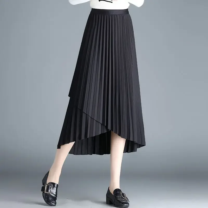 Irregular Pleated Half Skirt for Women in Design Feeling Elastic Waist Slimming Waist A-line Version of Half Skirt Trend A782