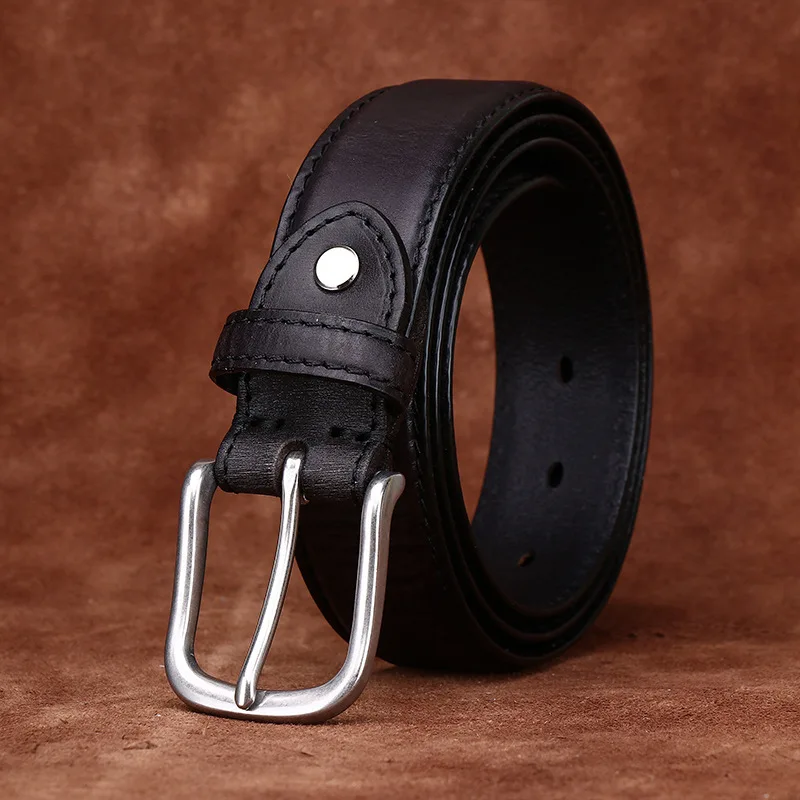 

3.3CM New Leather Cowhide Men's Belt Fashion Stainless Steel Pin Buckle Luxury Brand Jeans Business Casual Waist Male Strap