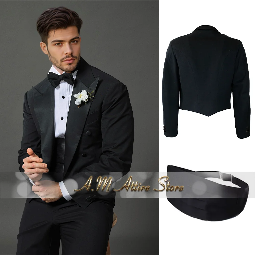 

Мужской винтажный черный костюм: двубортный укороченный пиджак, брюки, пояс, галстук-бабочка, комплект из 4 предметов для свадьбы, коктейля, выпускного вечера, вечеринки, на заказ