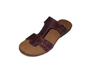 Bio/artpelle/woman/leather flip flops, rubber, burgundy color leather legitimate strap closure with buckle