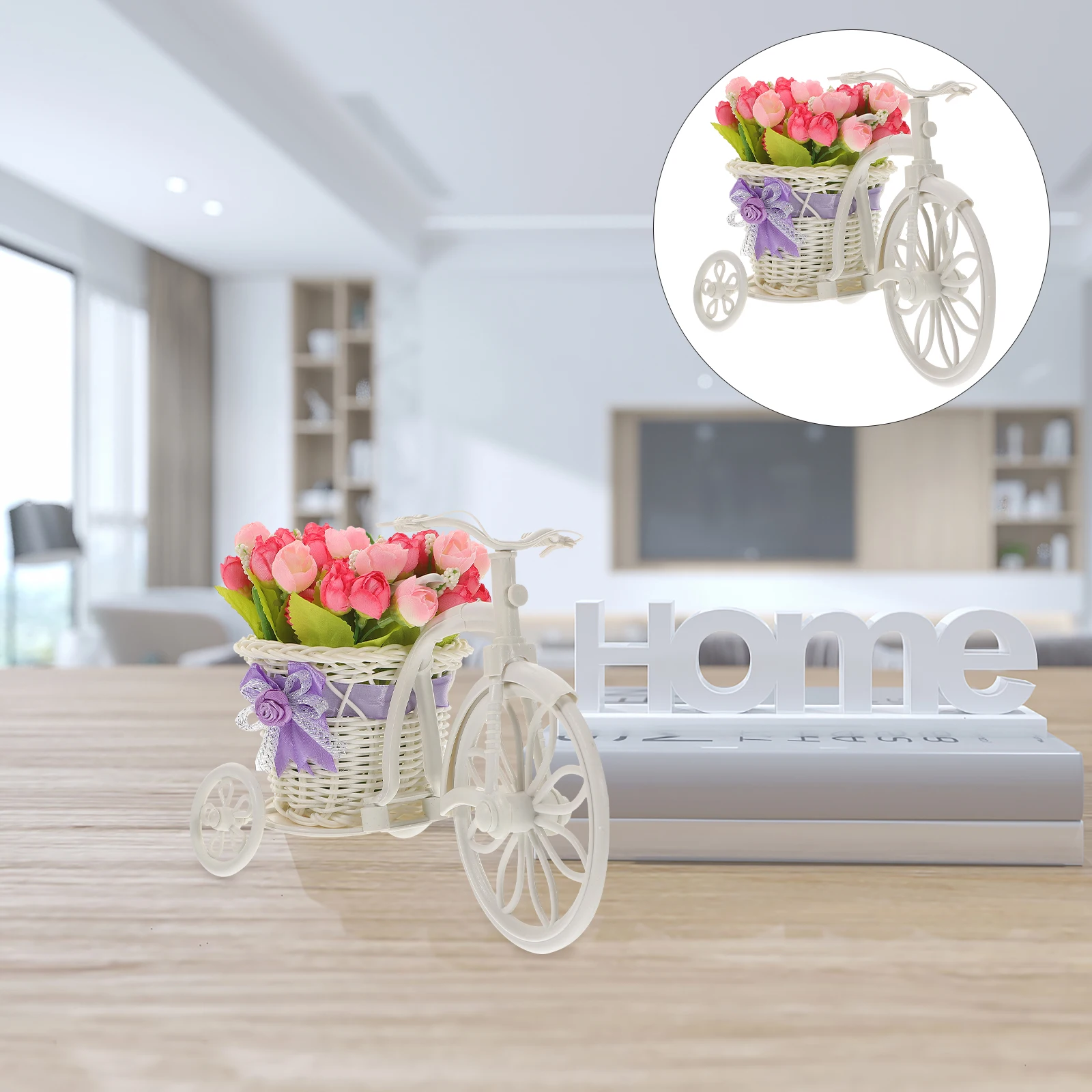 

Tricycle Bicycle Flower Ornaments Office Home Decor Desktop Silk Style Pot Rack