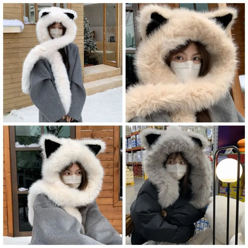 الرقبة أدفأ يندبروف الثعلبة الأذن قبعة صغيرة رشاقته الباردة مقاومة المتكاملة قبعة وشاح لينة فو الفراء مقنعين وشاح يوميا