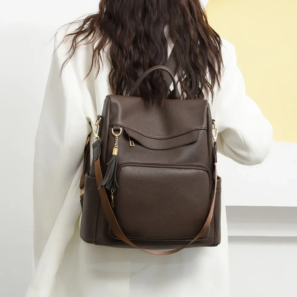 Women's PU Leather Backpack Black Brown School Bags Travel Rucksack Fashion Designer Ladies Casual Simple Bag Pack Sac A Dos