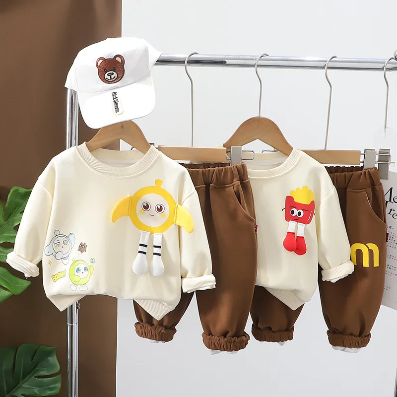 Autumn Korean Toddler Boys 2PCS Clothes Set Cartoon Printed Sweatshirts Letter Cotton Sweatpants Suit Kids Boys Outfits