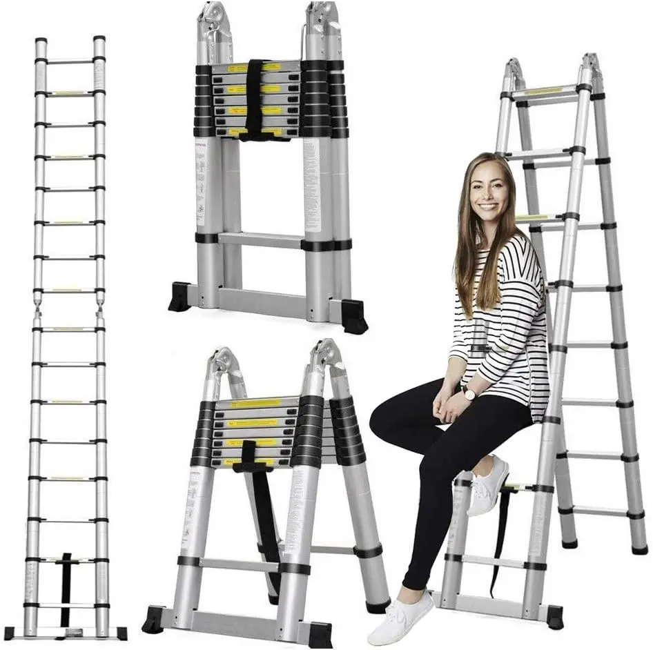 Aluminum Telescoping Telescopic Ladder 5M/16.5Ft A Frame Portable Extension Folding Multi-Purpose Heavy Duty Compact Ladder