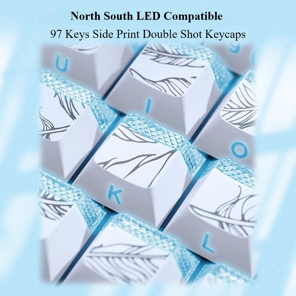 Screen-printed Feather Diamond Textured Side Print Keycap 97 Keys Multi-translucent Cherry Profile for Mechanical Keyboard DIY