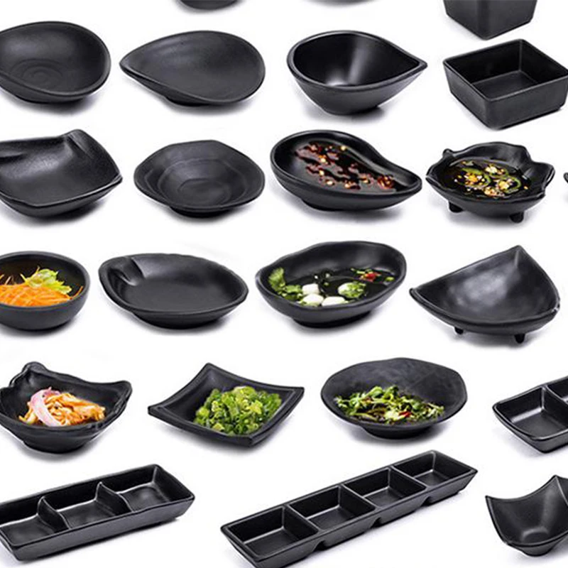 Japanese And Korean Dish Seasoning Dish Imitation Porcelain Melamine Black Plate