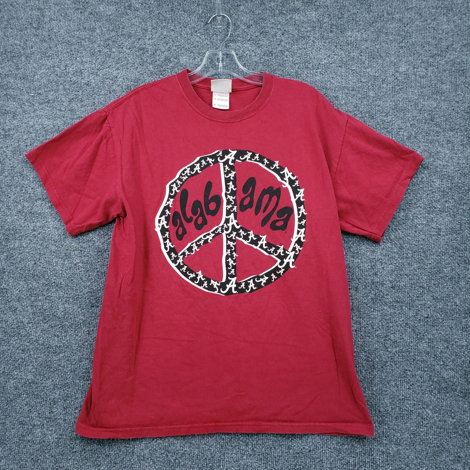 ألاباما قرمزي المد تي شيرت رجالي M متوسطة علامة السلام كرة القدم الأحمر 100% القطن قصير الأكمام للجنسين موضة عادية فضفاض تي شيرت
