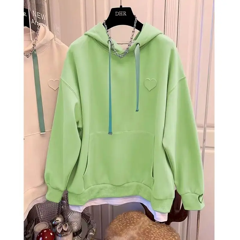 High Quality Hoodies Women Spring Autumn Trend Hooded Coat Fashion Embroidered Fake 2-piece Hoodie Loose Design Splicing Top Y2k