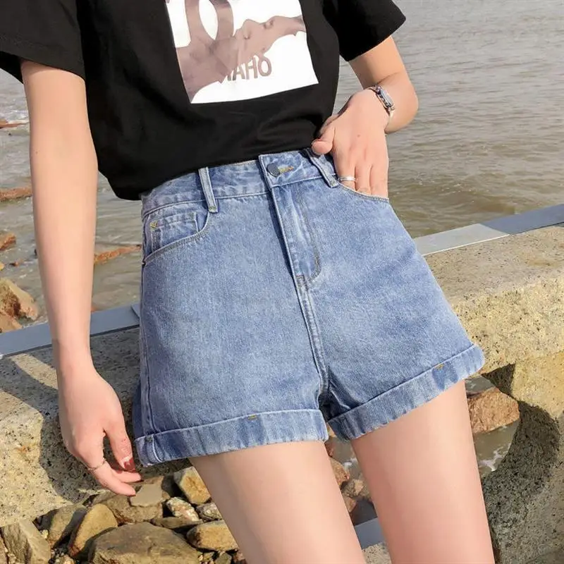 

High Waist Wide Leg Jeans Shorts Women's Summer Slimming A- Line Trendy Shorts Super Slimming Hot Pants Versatile Denim Shorts