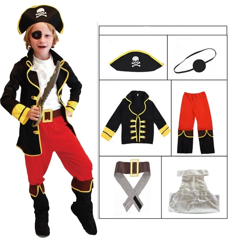 Ragazzo pirata costumi Cosplay cappello bambini Fantasia Infantil abbigliamento Halloween Costum bambini compleanno festa di carnevale vestito operato