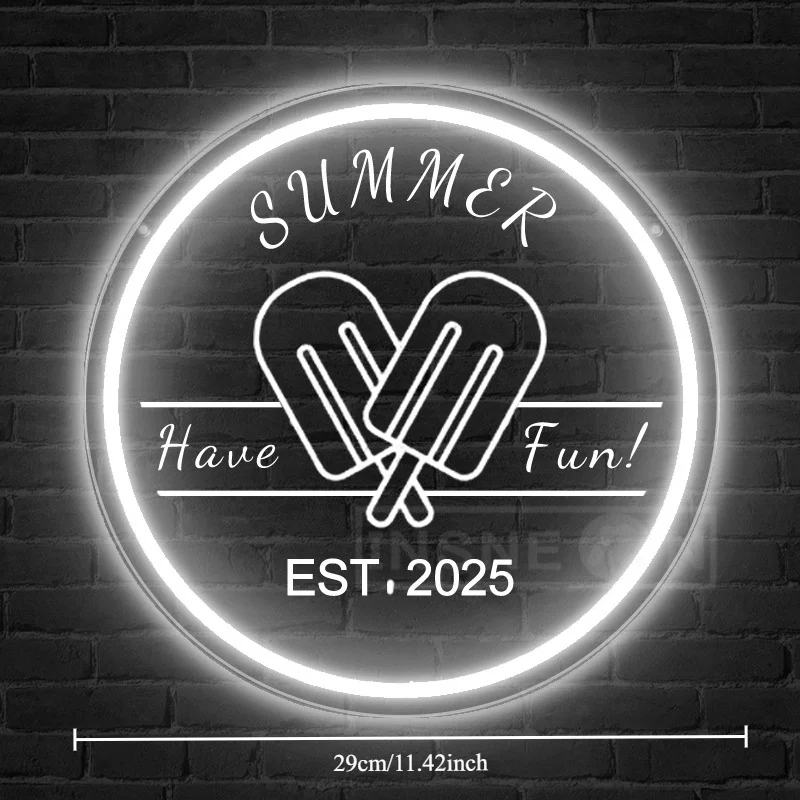 Customizble Summer Ice Cream Neon Sign Light USB-Powered Wall Decor Switch Playful Design Beach Bar Bedroom Party Durable Decor