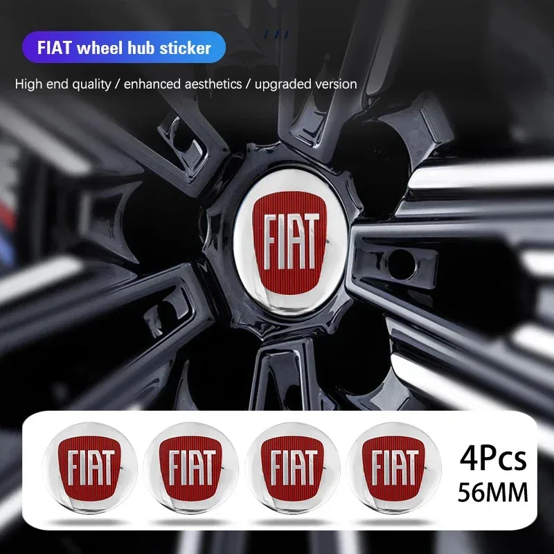 4 Stück 56mm Auto-Emblem Radnabenabdeckung Aufkleber für FIAT 500 Ducato Grande Panda Punto Abarth Pulse Strada 500L Mobi