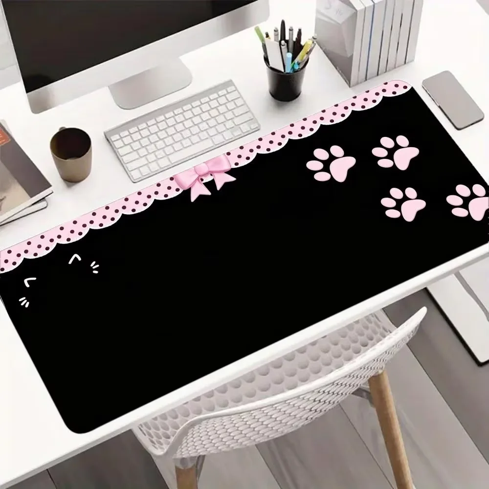 Black Polka Dot Lace Cat Paw Print sweet Girl XXL PU Leather Mouse Pad E-sports Game Keyboard OfficeStudent Desktop Decoration