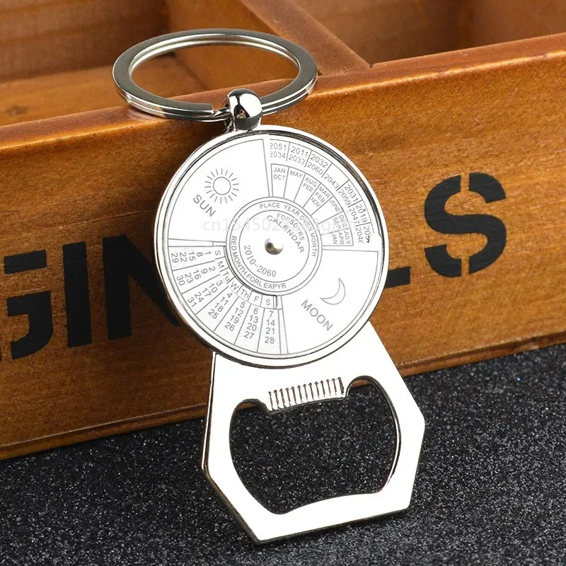 

Hot Sell Mini 50 Years Perpetual Calendar Unisex Key Chain Unique Metal Car Key Holder Ring Bottle Opener