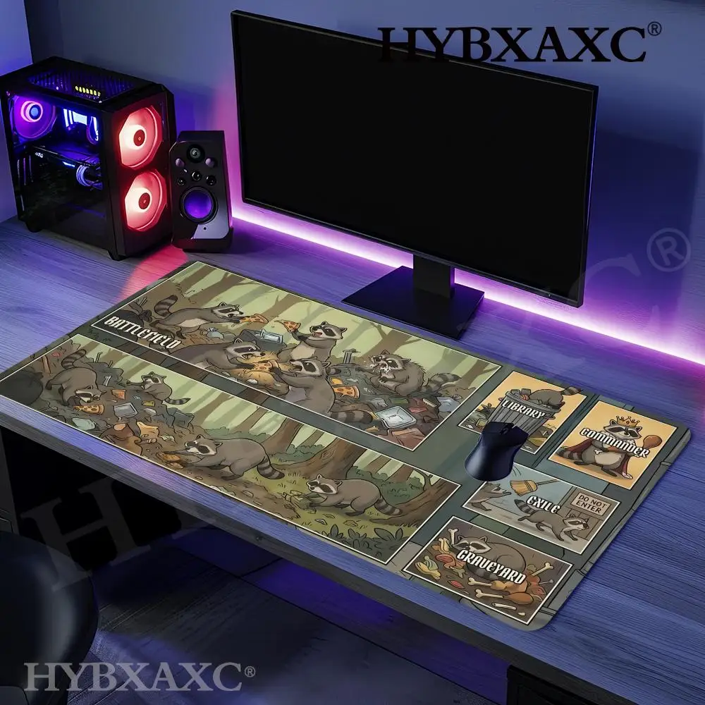 HYBXAXC Trash Panda Racoon Playmat Magic Party Game Mat Durable Rubber for TCG Games Mouse Pad Offices Desk Mats Friendly Design