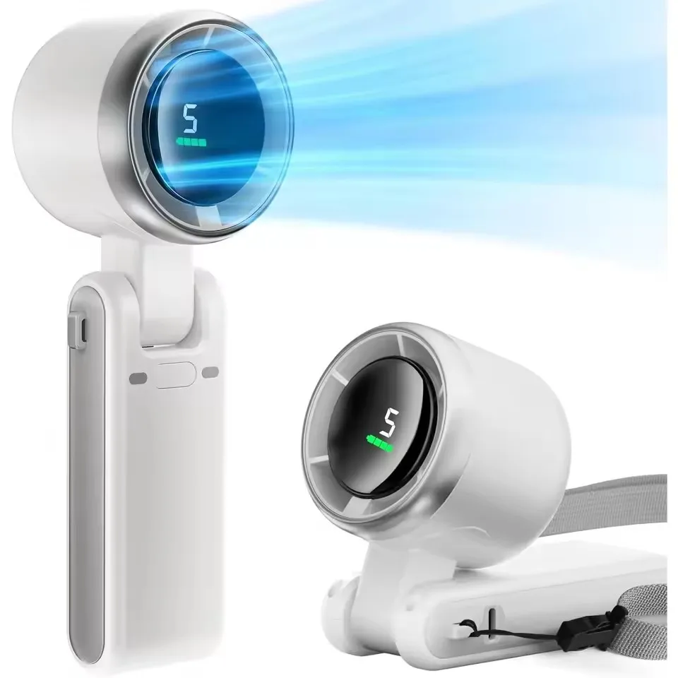 Kipas Mini Desktop Lipat 180 Derajat Luar Ruangan Leher Gantung Mini 10000MAh Kipas Turbo Kuat Kecepatan Tinggi Lipat Genggam