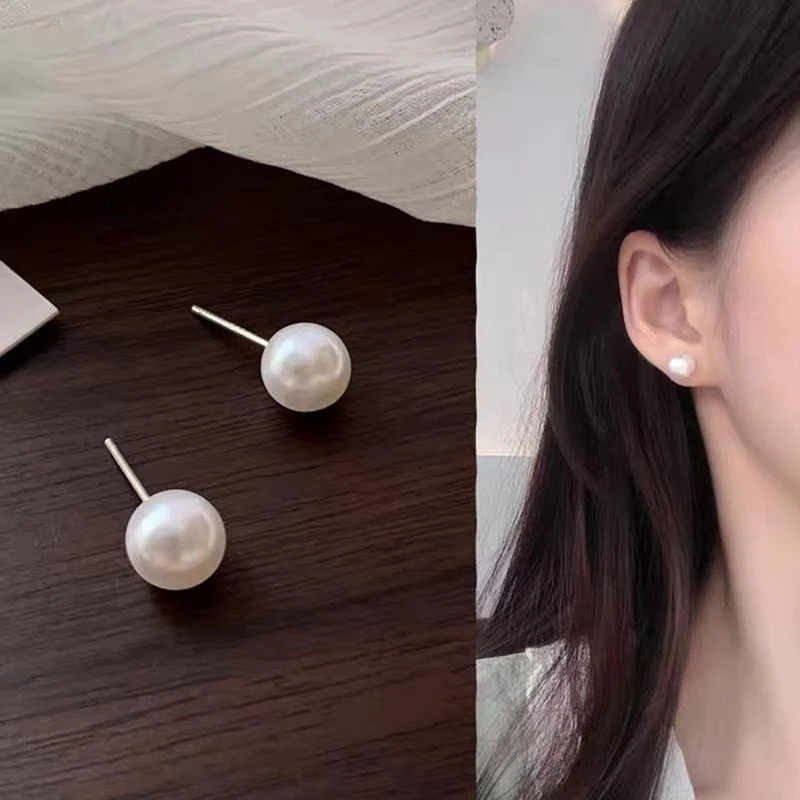 Simple Delicate Two-sided Imitation Pearl Ball Earrings Silver for Women Bijoux Korean Boucle Wedding Party Jewelry Girl Gifts