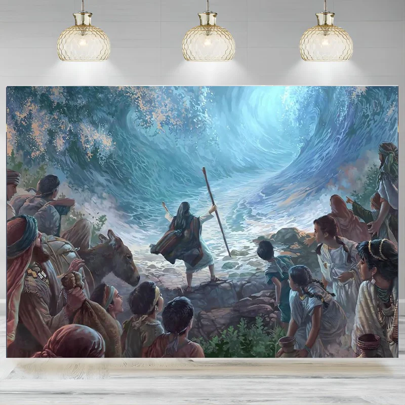 Happy Passover Photo Backdrop Pesach Jewish Moses Parting The Red Sea Photography Background Wall Decoration Banner(1)