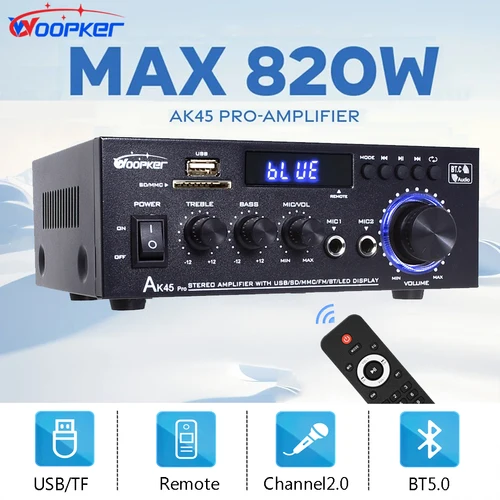 Imagen 1 del producto Woopker AK45 Pro amplificador de Audio salida máxima 820W canal 2,0 Bluetooth AMP Karaoke HiFi receptor estéreo Digital para RV domésticos