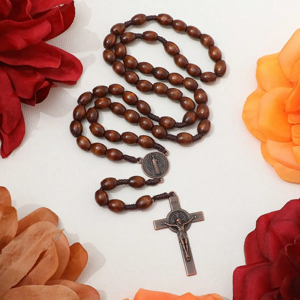 الكاثوليكية خرزات خشبية قلادة للنساء الصليب الصليب قلادة حبل مضفر سلسلة عقد خرز الرجال مجوهرات الصلاة الدينية