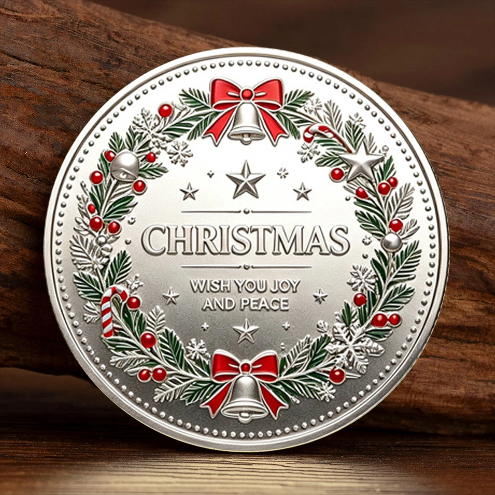 Christmas Santa Sleigh Elk Souvenir Coin Silver Plated 2D UV Season Greeting Collection Coin Xmas Holiday Present