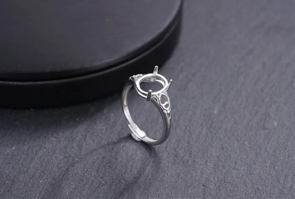 Ring Blank (8x10mm Oval Blank) Adjustable Sterling Silver Ring Base Long-Lasting White Gold Plated 925 Silver Ring Setting