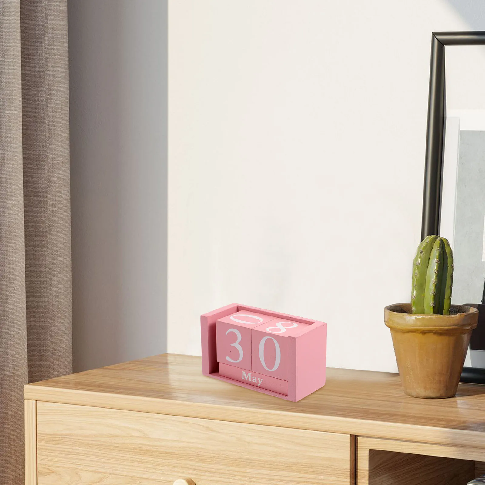 

Wooden Calendar Perpetual Desk Home Office Retro Design Never Ending Blocks Manual Date Change Sturdy Wood White Numbers