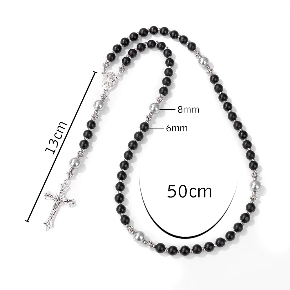 Men Catholic Cross Pendant Rosary Bracelet Natural Stone Lava lapis lazuli Beads Chain Religious Jewelry Women Meditation Bangle