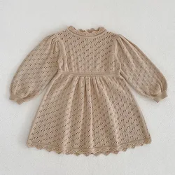 New Spring Baby Clothes Puff Long Sleeve Girls Knit Dress Fashion Sweater Dress Kids Girls Princess Dress 1-6Y 1-6Y