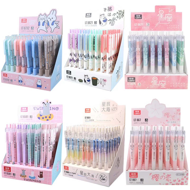 48pcs Mechanical Pencils Unlimited Writing Sketch Painting Automatic Pencil Students Gift School Supplies Stationery Wholesale