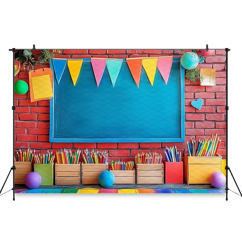 Mocsicka Back To School Photography Backdrop Flowers Blackboard Red Brick Wall Decors Portrait Birthday Backgrounds Photo Studio