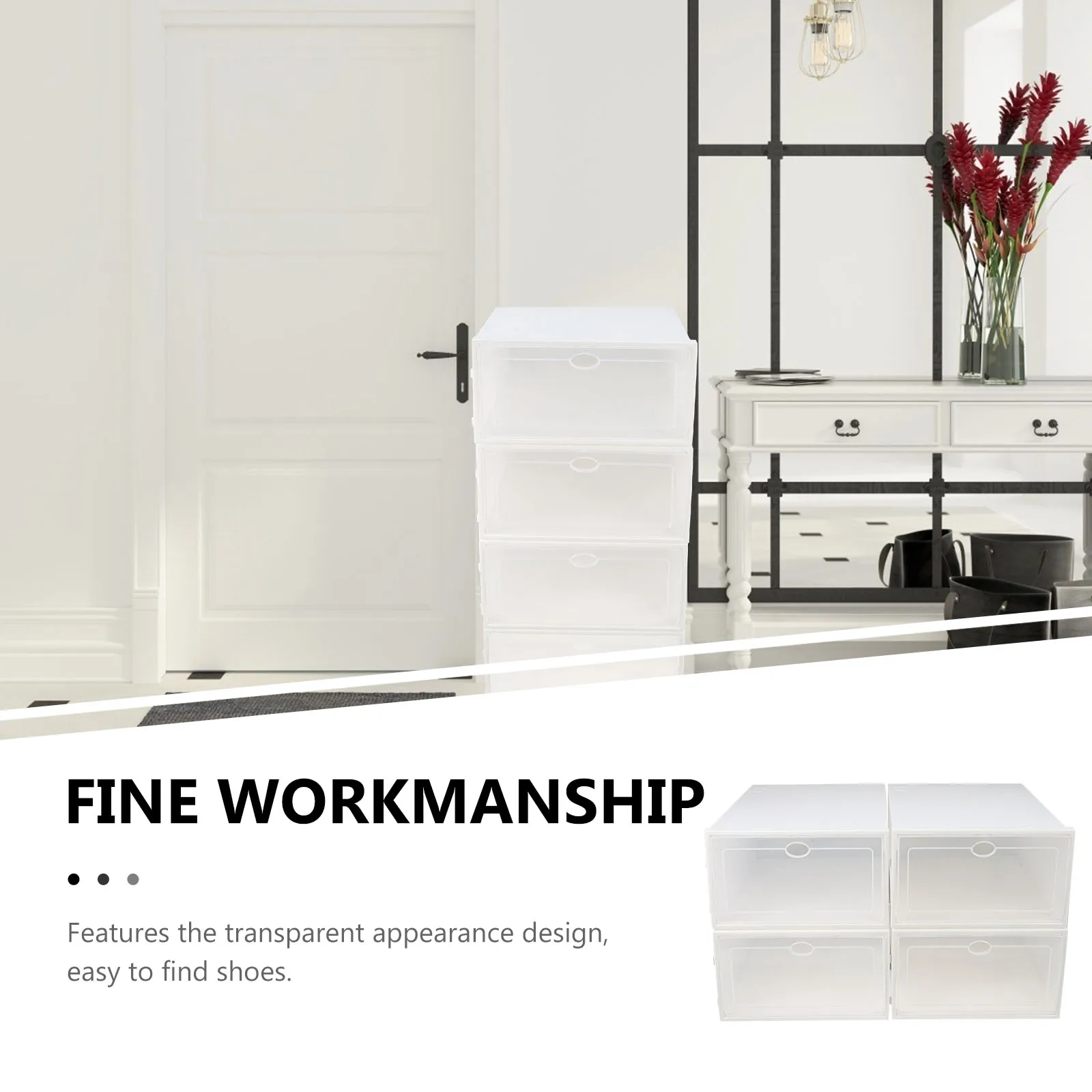 

4Pcs Reliable Shoes Storage Container Transparent Lid Space Saving Organizer Shoes Box Shoe Box Shoe Container