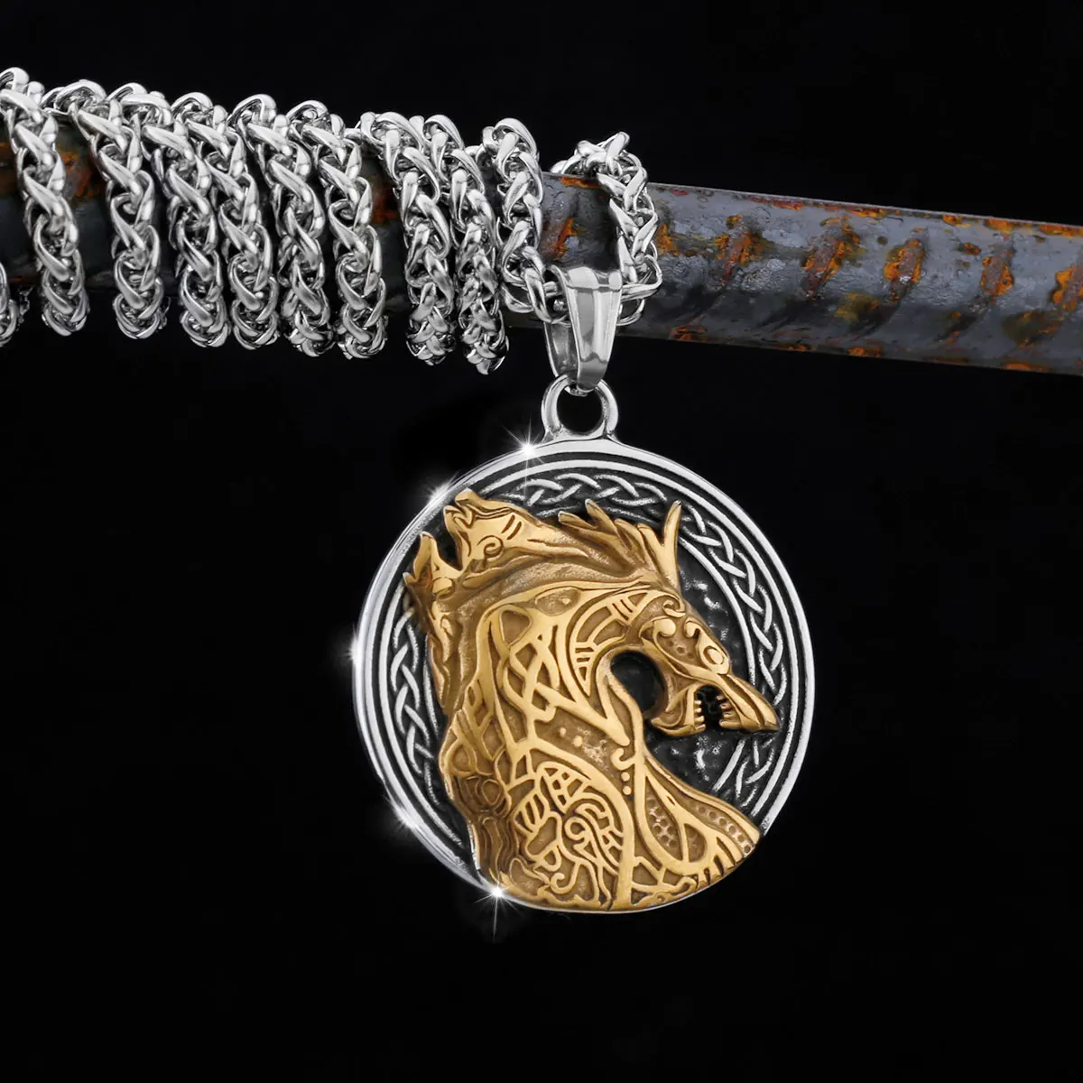 Stainless Steel Dragon Punk Necklace Amulet Celtic Three Sheep Bear Snake Totem Viking Pendant Men\'s Charm Necklace Jewelry Gift