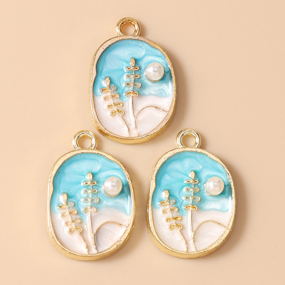 Leslie 10 Stück Retro Goldfarbene Ölgemälde-Perlenblumen-Anhänger für DIY Ohrringe, Halsketten, Handgemachter Schmuckherstellung – Detail 27