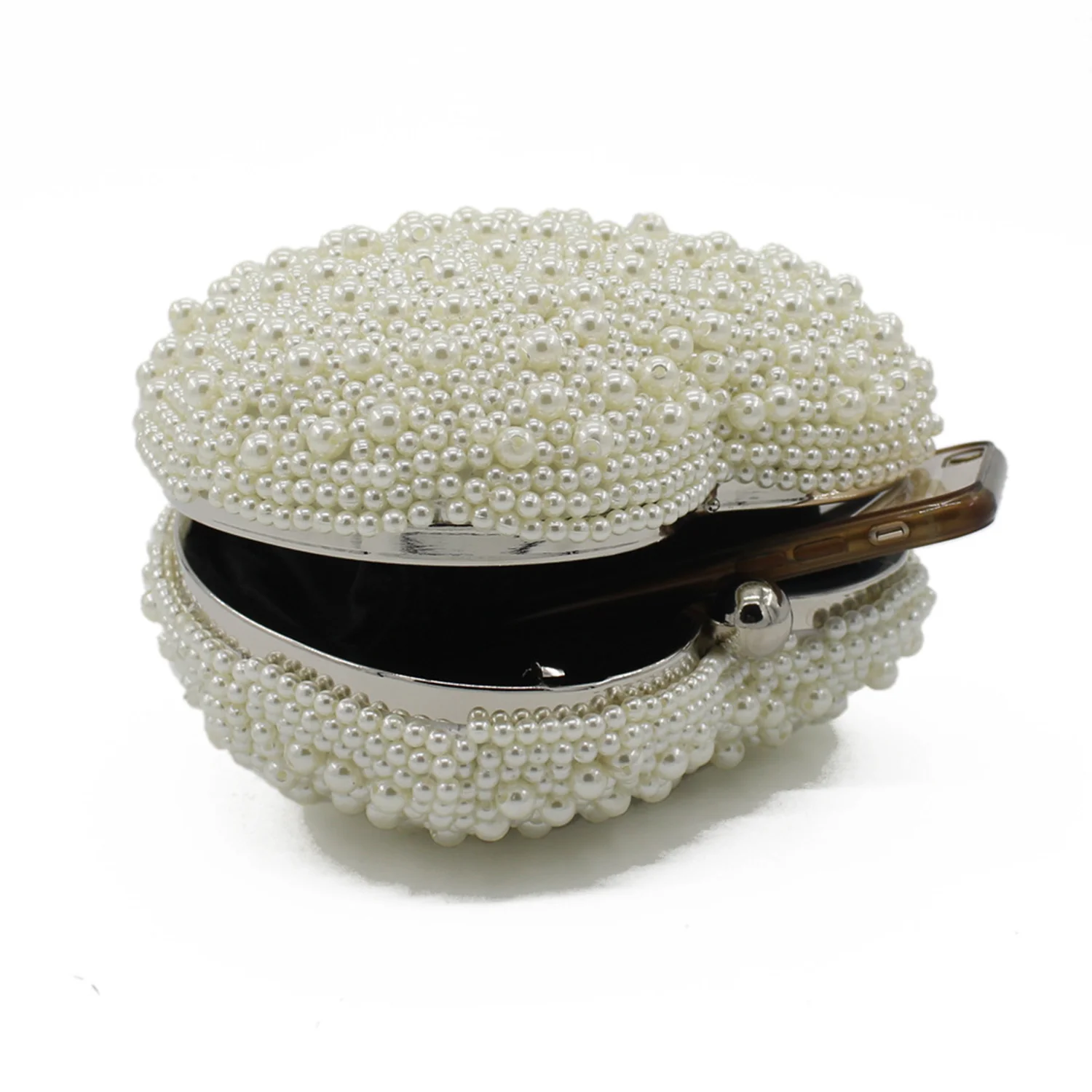 New Heart Shaped Full Pearls Beaded Women One Shoulder Bag Clutch Ladies Evening Banquet Dress Party Handbag Formal Dress Bag view 4