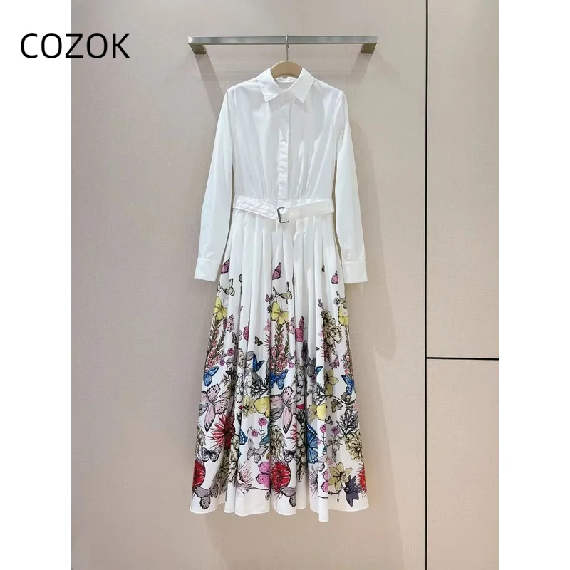 

2024 New Women's Polo Collar Printed Long Dress